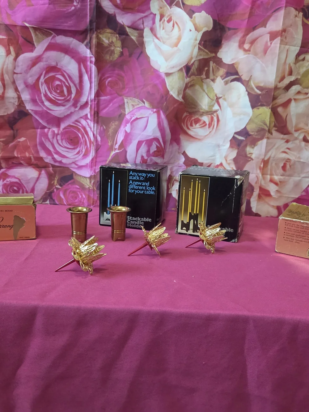 Gold Floral Candle Holders / Decorative Candle Stakes